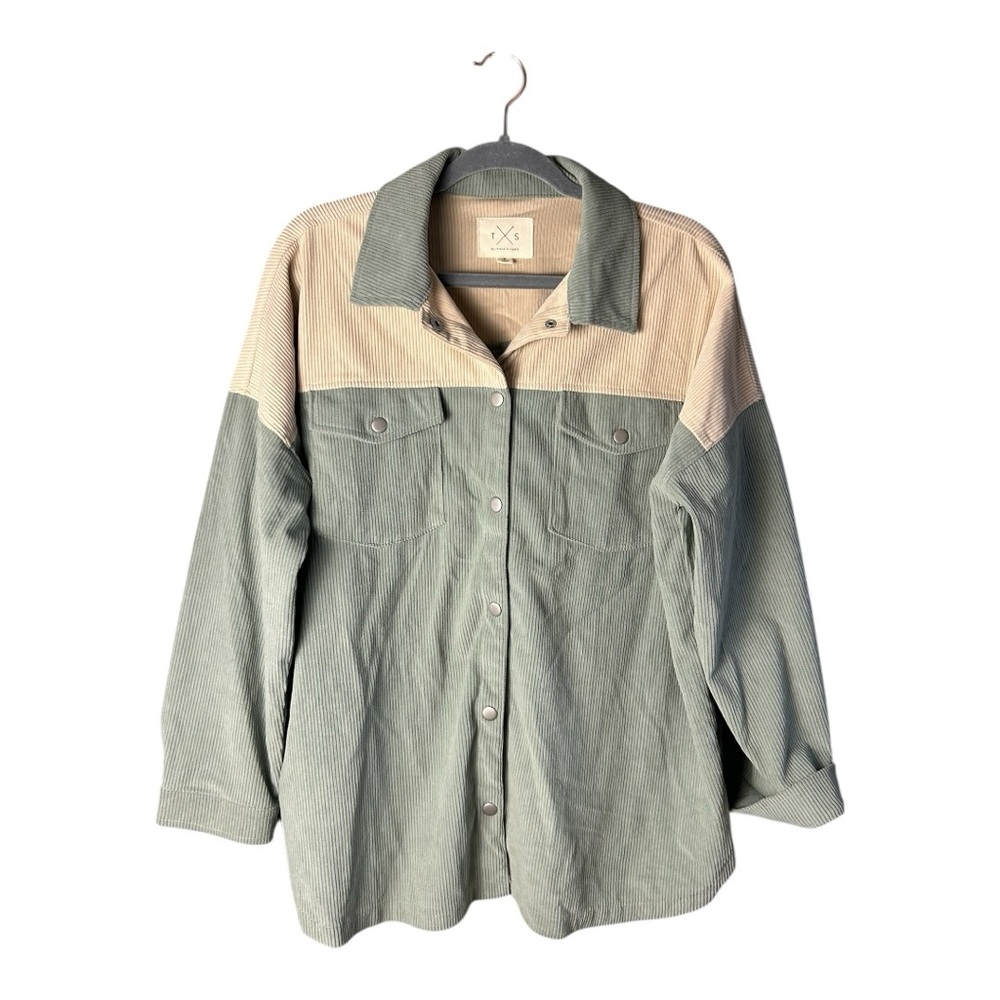 Thread & Supply Sage Green Ivory Colorblock Corduroy Jacket Oversized Small - Picture 4 of 9